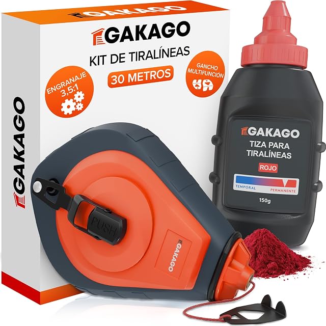 Gakago chalk line reel with its aluminum body and red chalk refill