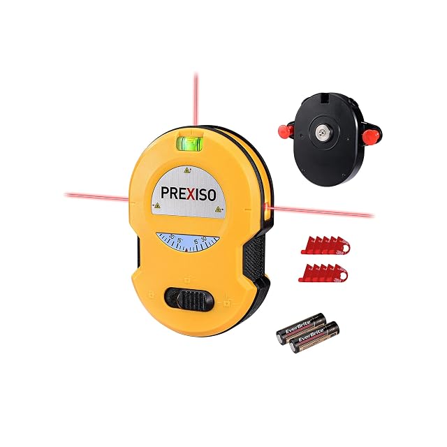Prexiso multi-surface cross-line laser with angle dial and LED-lit vial