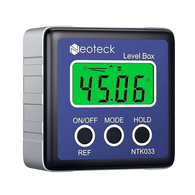 Neoteck digital inclinometer showing an angle reading on its LCD screen