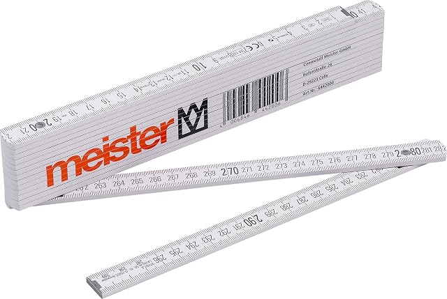 Meister white beech folding rule extended, showing its large ten-centimeter figures