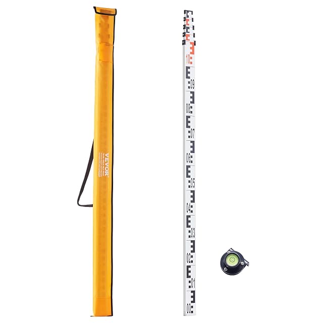 VEVOR telescopic leveling staff extended, showing its centimeter scale