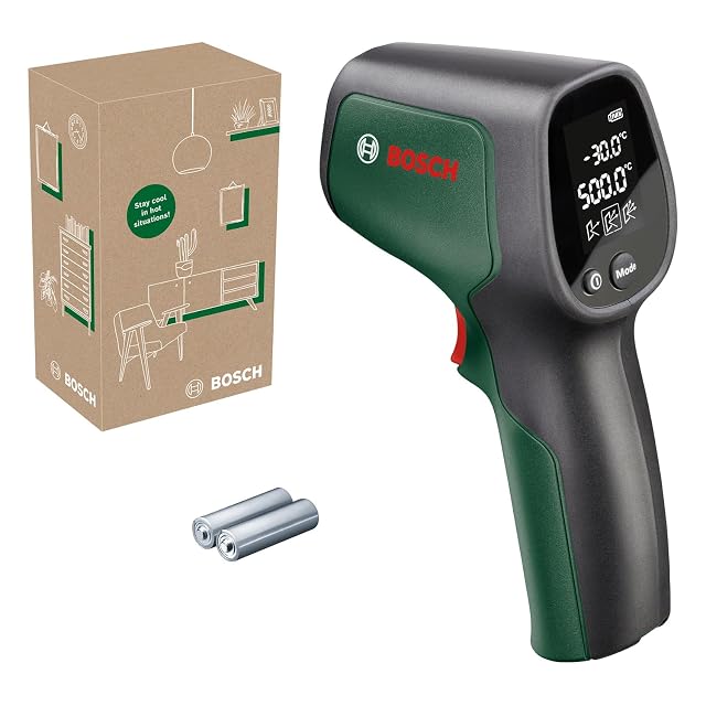 Bosch UniversalTemp infrared thermometer being pointed at a window frame