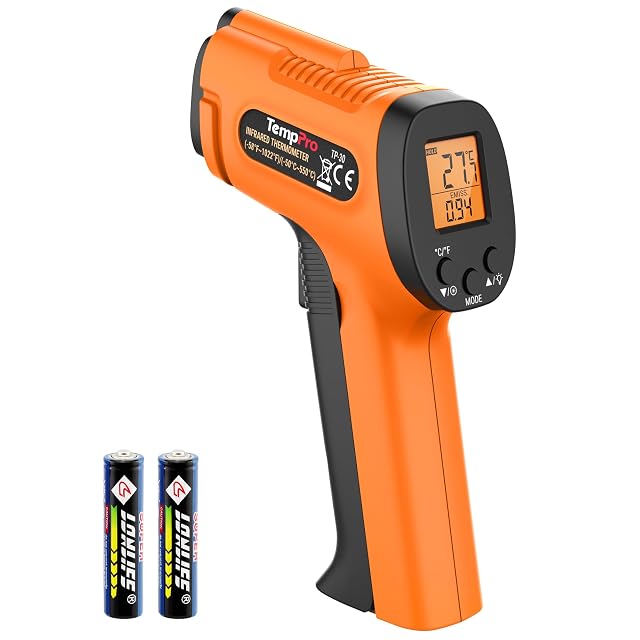 TempPro laser infrared thermometer with its display and pistol grip