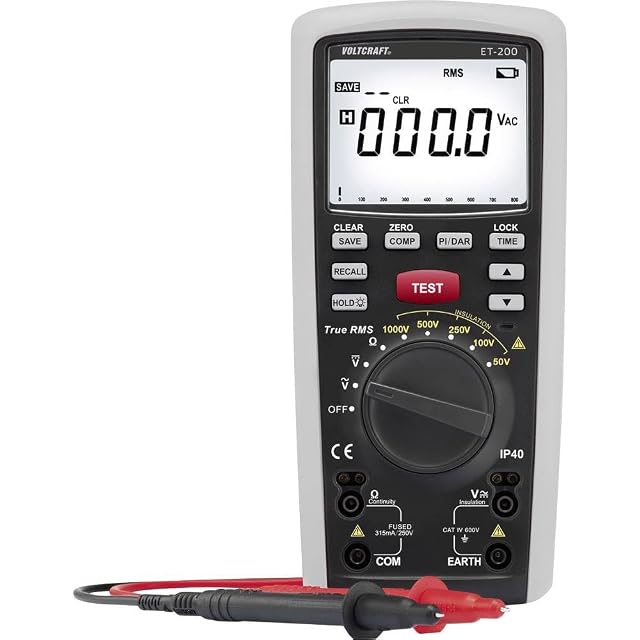 Voltcraft ET-200 insulation tester with its rotary selector and large display
