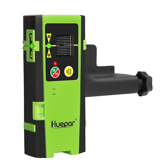 Huepar LR-6RG laser receiver with three-sided display and rod clamp