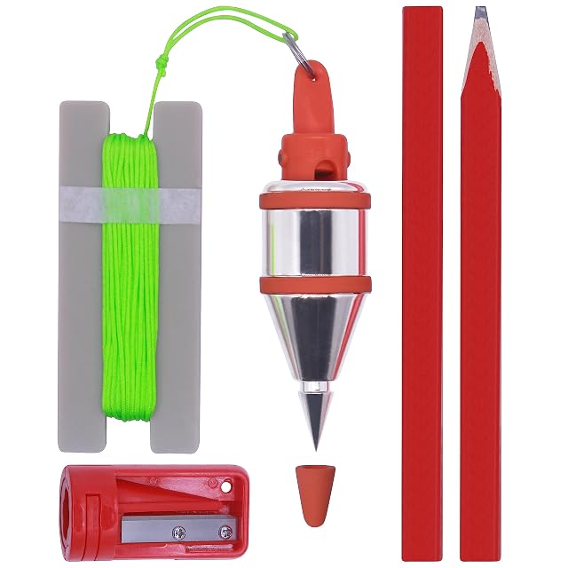 HCCMLOVE eight-ounce steel plumb bob with line board and pencils