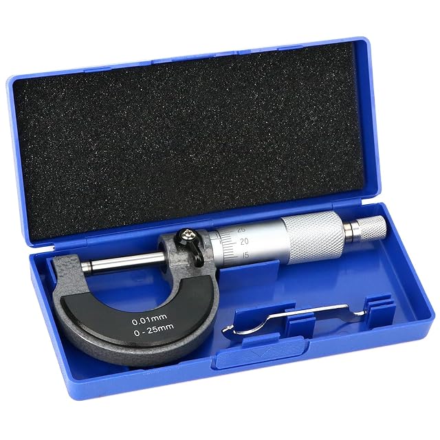 QWORK mechanical micrometer with its thimble scale and carbide anvil faces