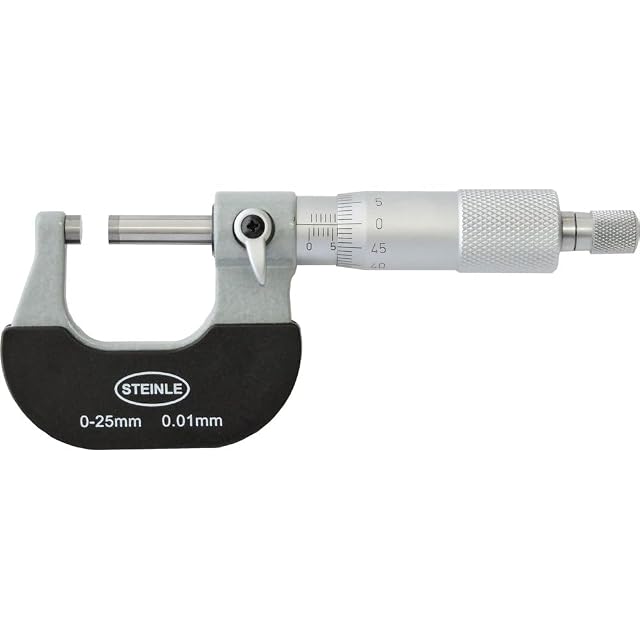 STEINLE analog micrometer with a matt chrome thimble and lacquered blue frame