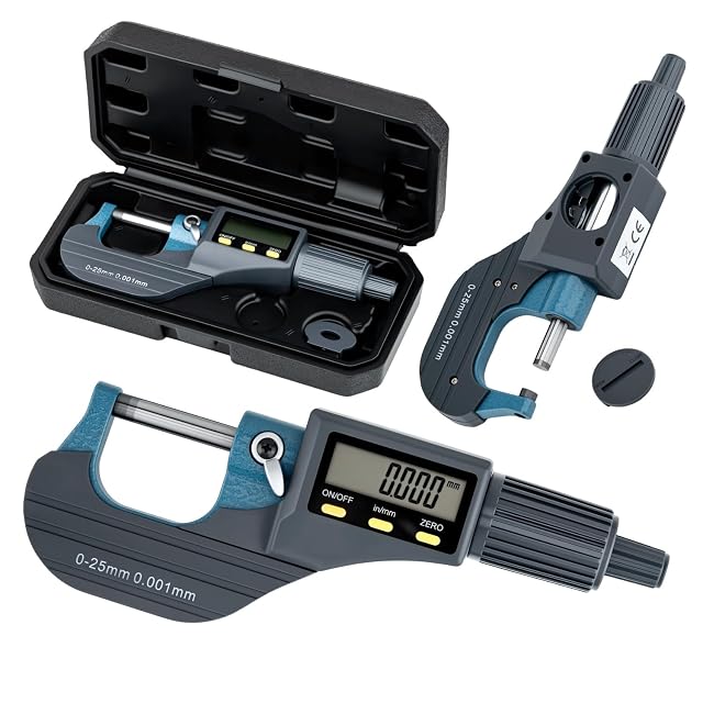 Tolesum digital micrometer with its ratchet knob at the end of the thimble