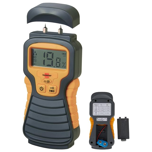 Brennenstuhl moisture detector MD held against a concrete wall