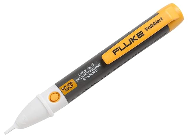 Fluke VoltAlert 2AC voltage detector in yellow, with its flat tip