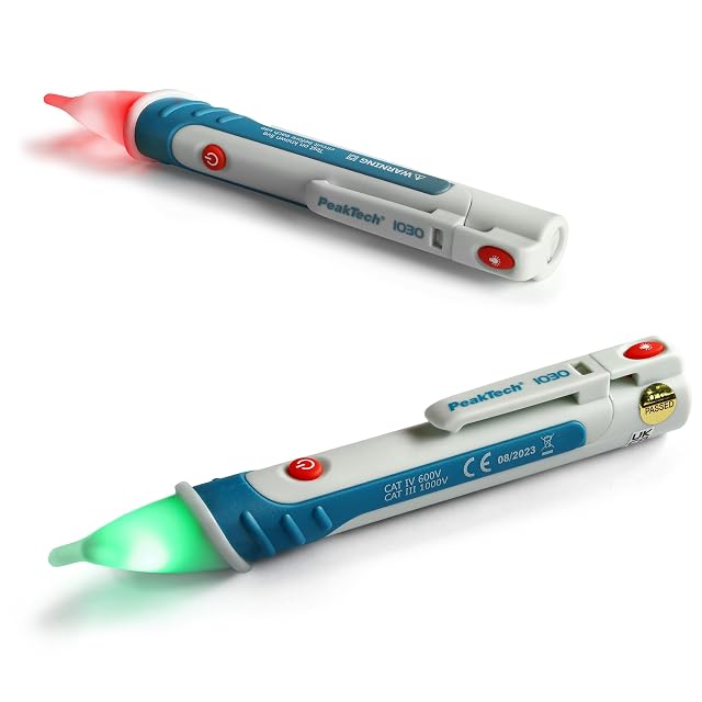 PeakTech P 1030 voltage detector pen with its red LED tip illuminated