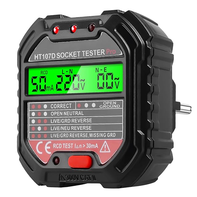 GOMETY socket tester with six LED indicators and an RCD test button