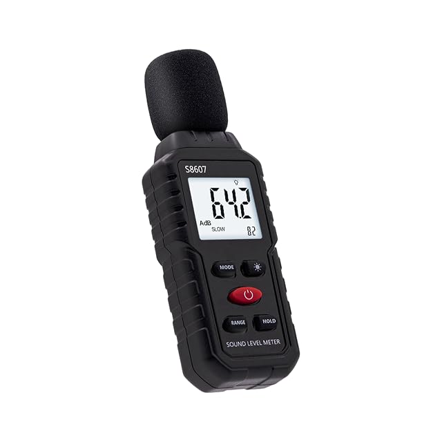 Tolesum S860 sound level meter with its LCD showing a decibel reading