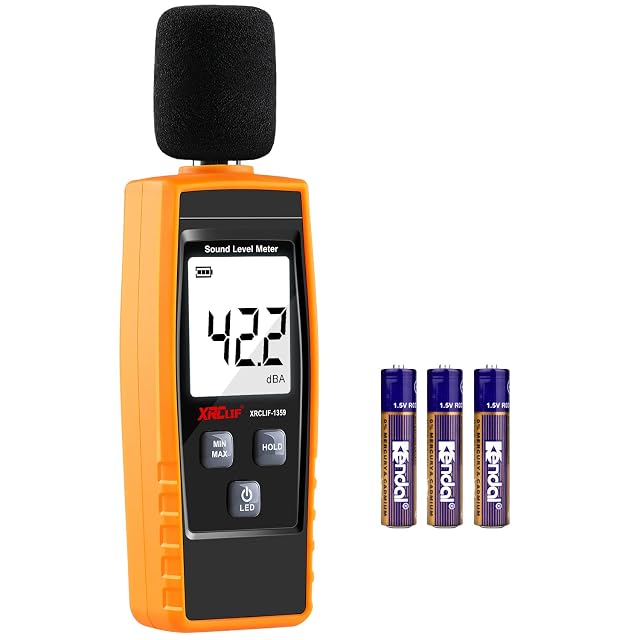 XRCLIF sound level meter with its foam windscreen fitted over the microphone
