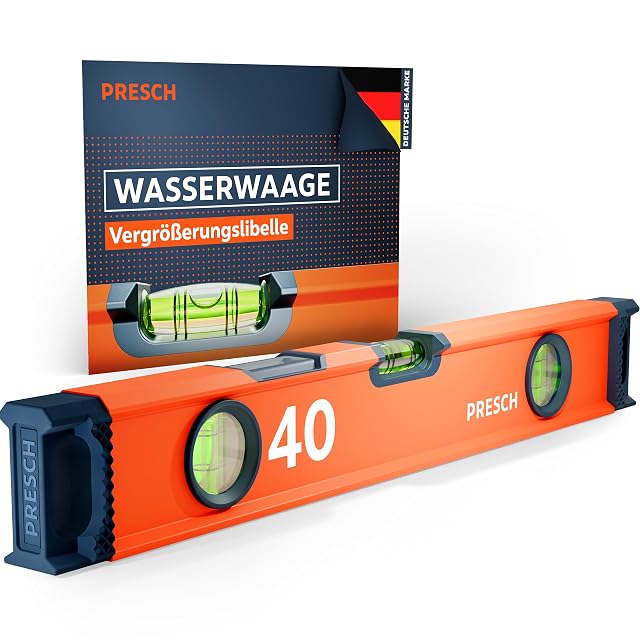 PRESCH 40 cm spirit level with honeycomb anti-slip end caps and its vertical viewing window