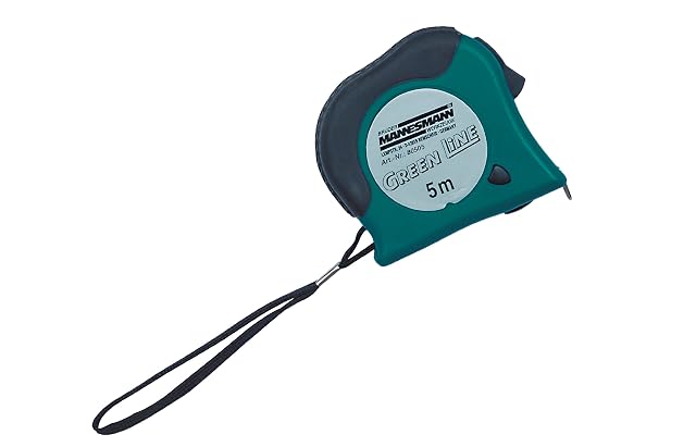 Mannesmann 5 meter tape measure in green and black, with its blade partly extended