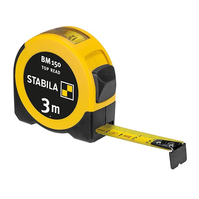 Stabila BM 150 pocket tape measure showing the TOP READ window on the top of its case