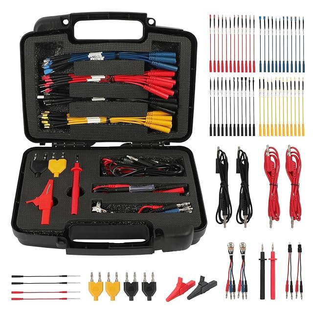AUTOOL 68-piece multimeter test lead kit laid out in its case