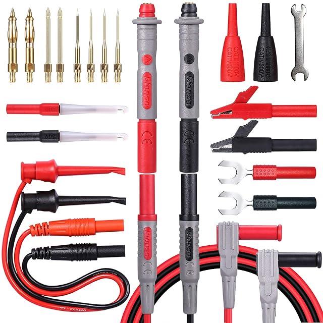 Bionso 25-piece multimeter test lead kit with interchangeable gold-plated probes