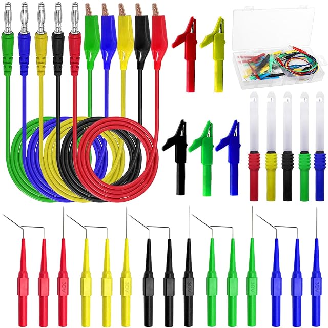 Linkhood 31-piece back probe kit with colored stainless probes and alligator clips