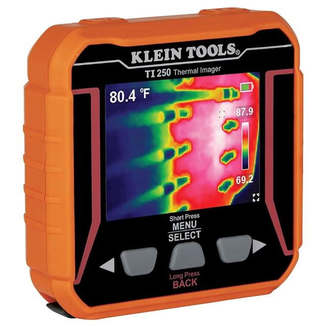 Klein Tools TI250 rechargeable thermal imaging camera with its LCD screen