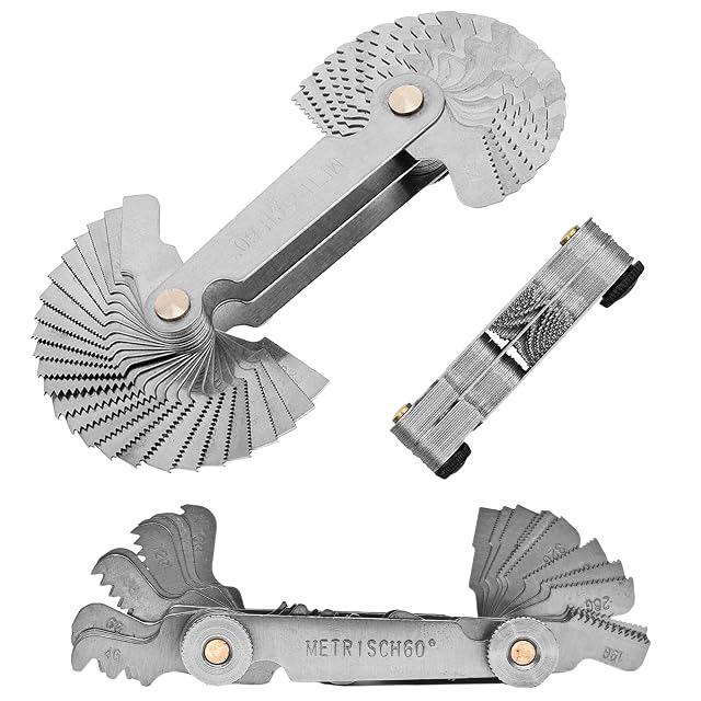 MniimaLuxe thread pitch gauge set with its stainless leaves and radius gauge