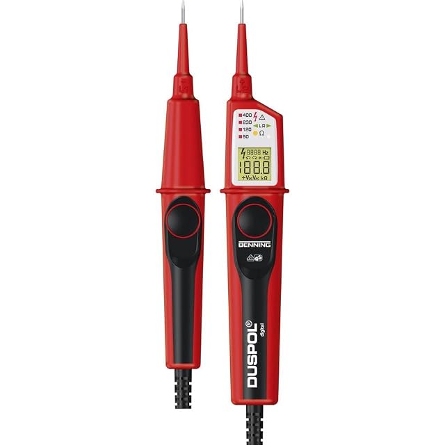 BENNING DUSPOL digital two-pole tester with its digital display and coiled lead