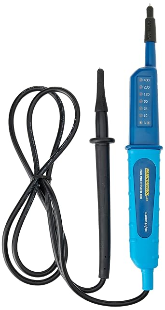 Kopp two-pole voltage tester with its blue body and LED voltage scale